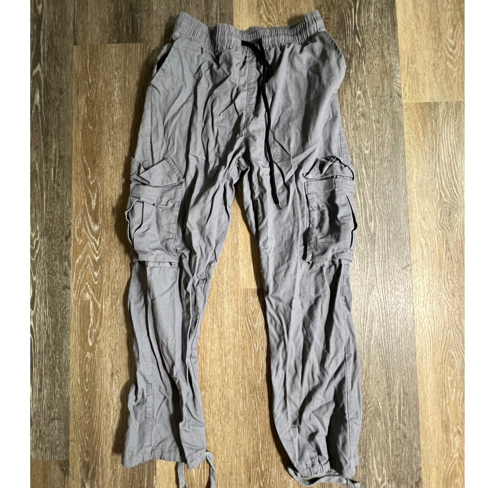 Unbranded Cargo Pants Men Medium Gray Utility Drawstring Waist Skater Gorpcore